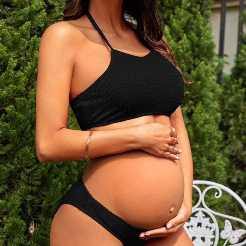 SHEIN Maternity Solid Halter Bikini Swimsuit - Size L